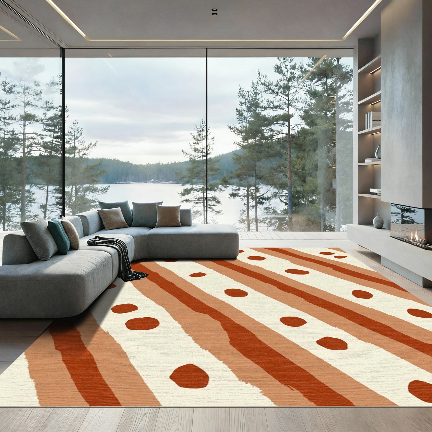 Terracotta Polka Dot Stripe Rug