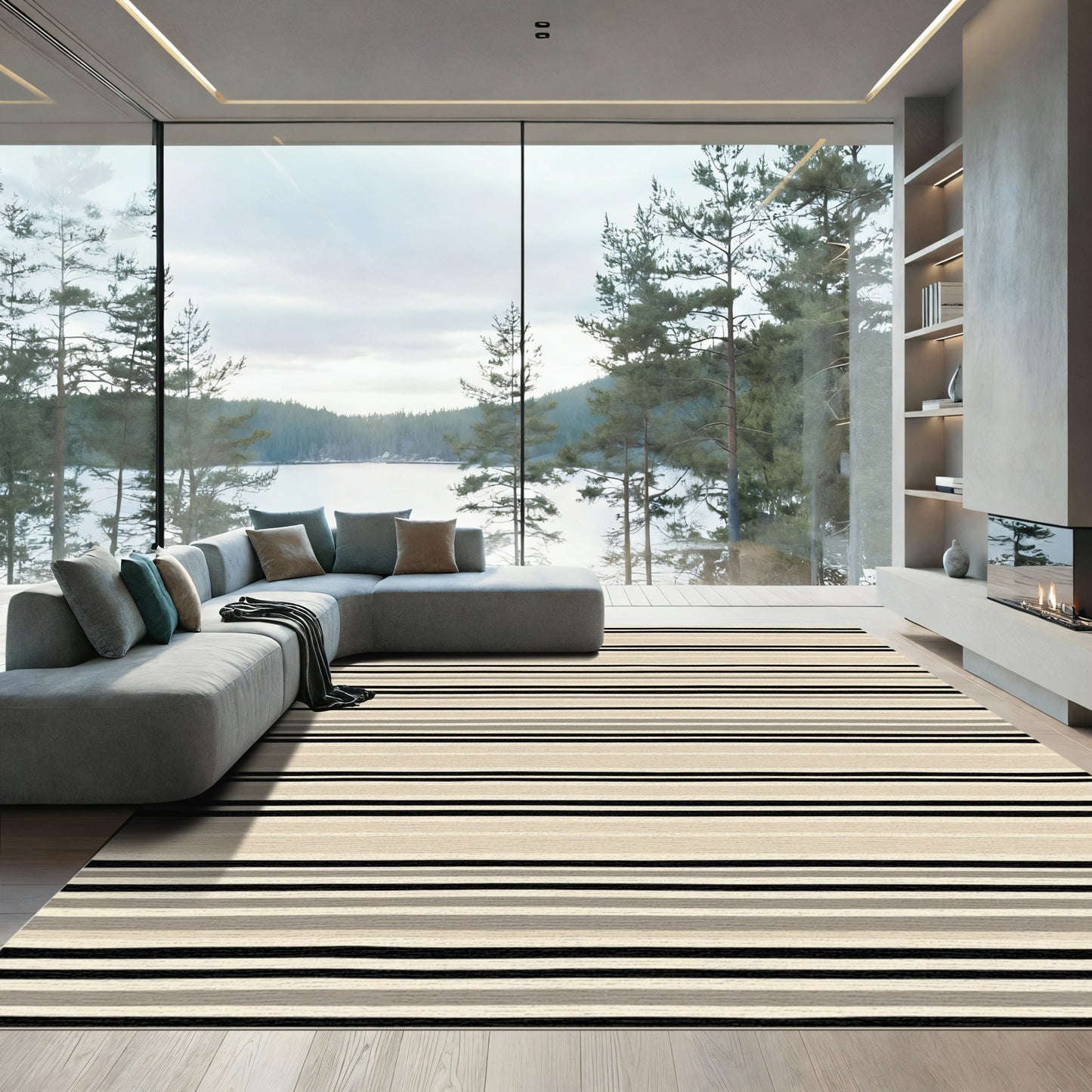 Neutral Earth Tone Striped Rug