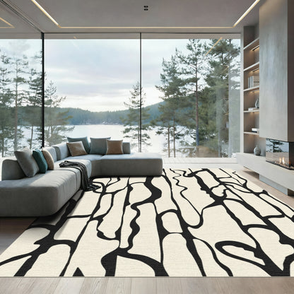Cream Black Organic Tonal Lines Rug