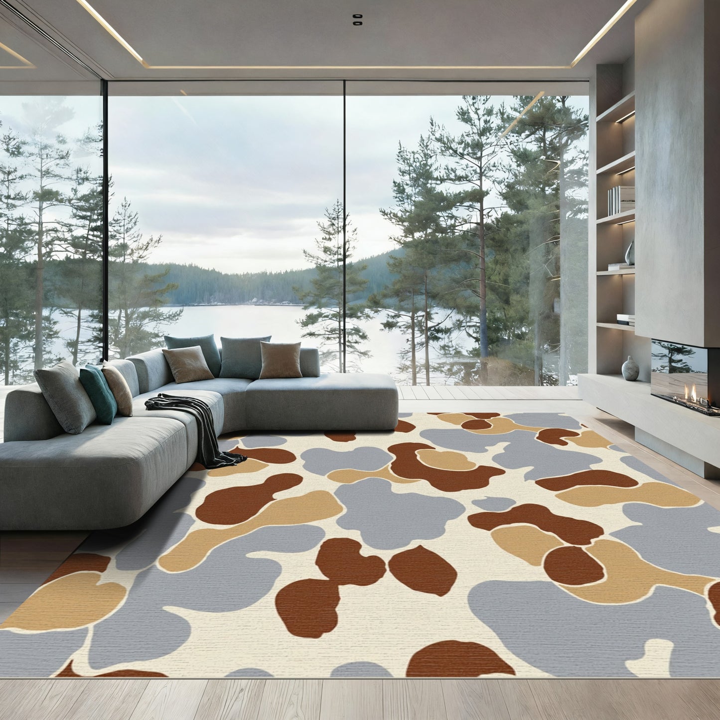 Abstract Earth Tones Camo Shapes Rug