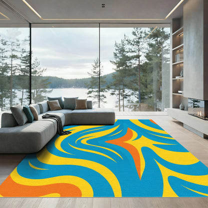 Bold Orange Blue Yellow Swirl Rug