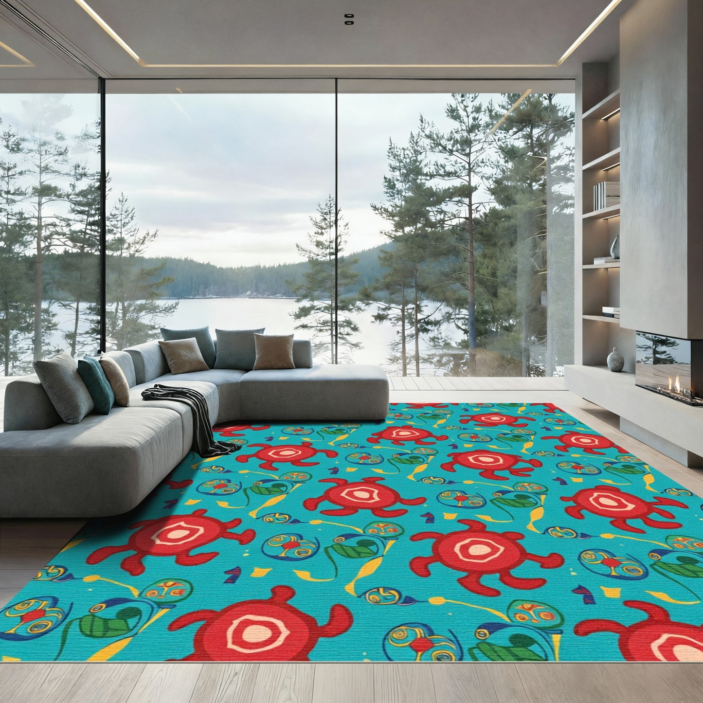 Red Turtle Tribal Aquatic Accents Rug