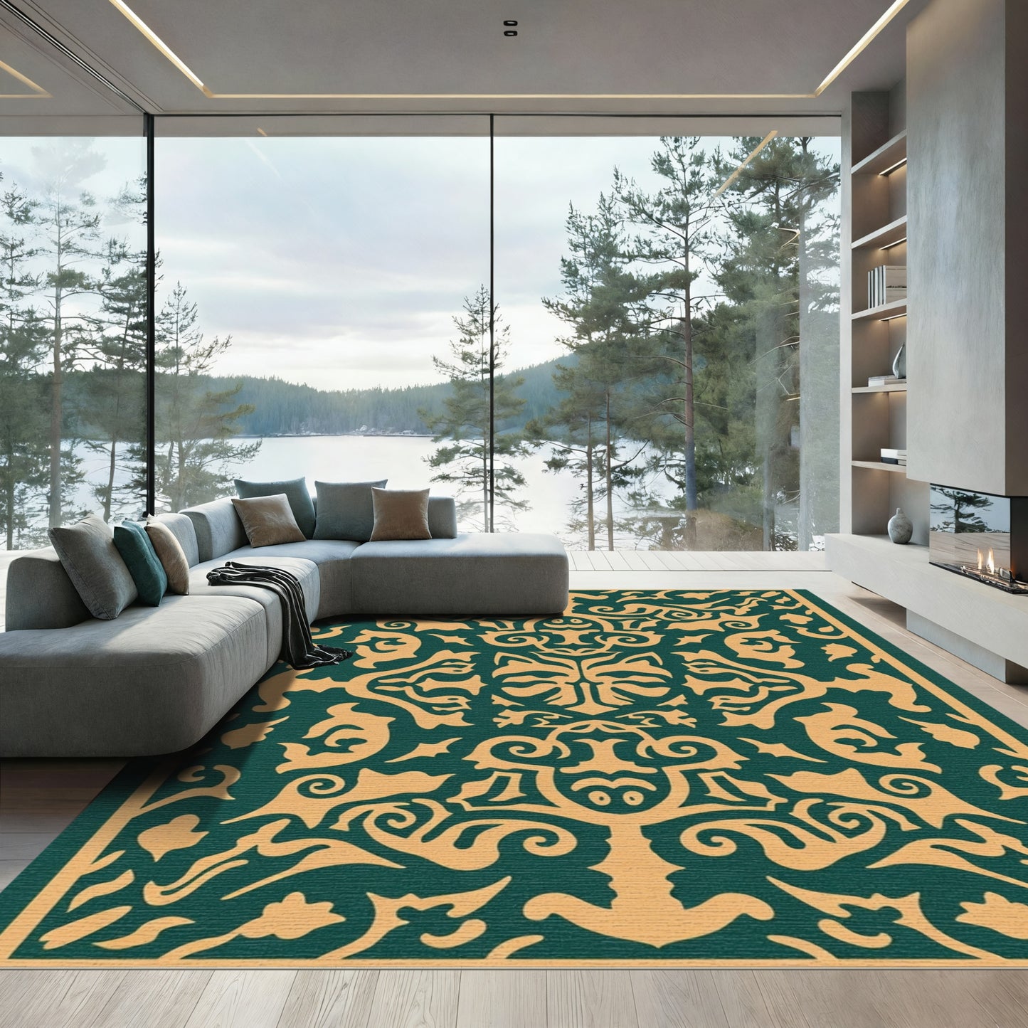 Crimson and Gold Intricate Floral Medallion Rug