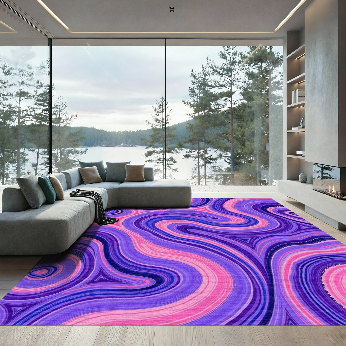 Purple Pink Swirling Fluid Rug