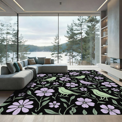 Pastel Birds Lilac Floral Vines Rug