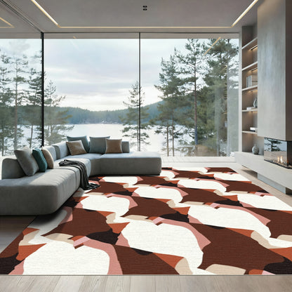 Abstract Earthy Tone Interlocking Shapes Rug