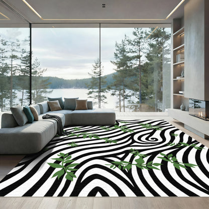 Zebra Greenery Vine Swirl Rug