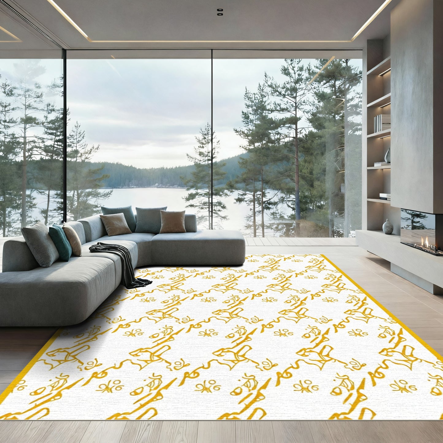 Golden Dog Bone Houndstooth Rug