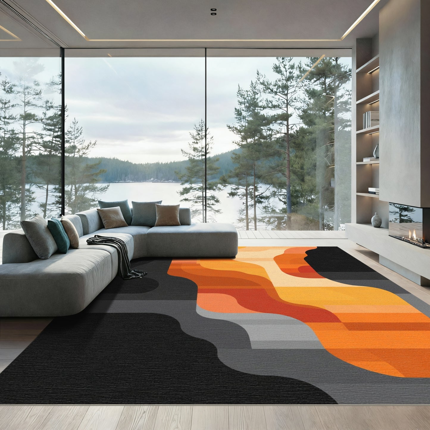 Bold Orange Abstract Flow Rug