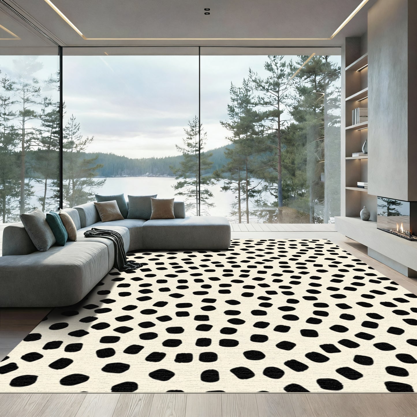 Cream And Black Organic Dot Rug
