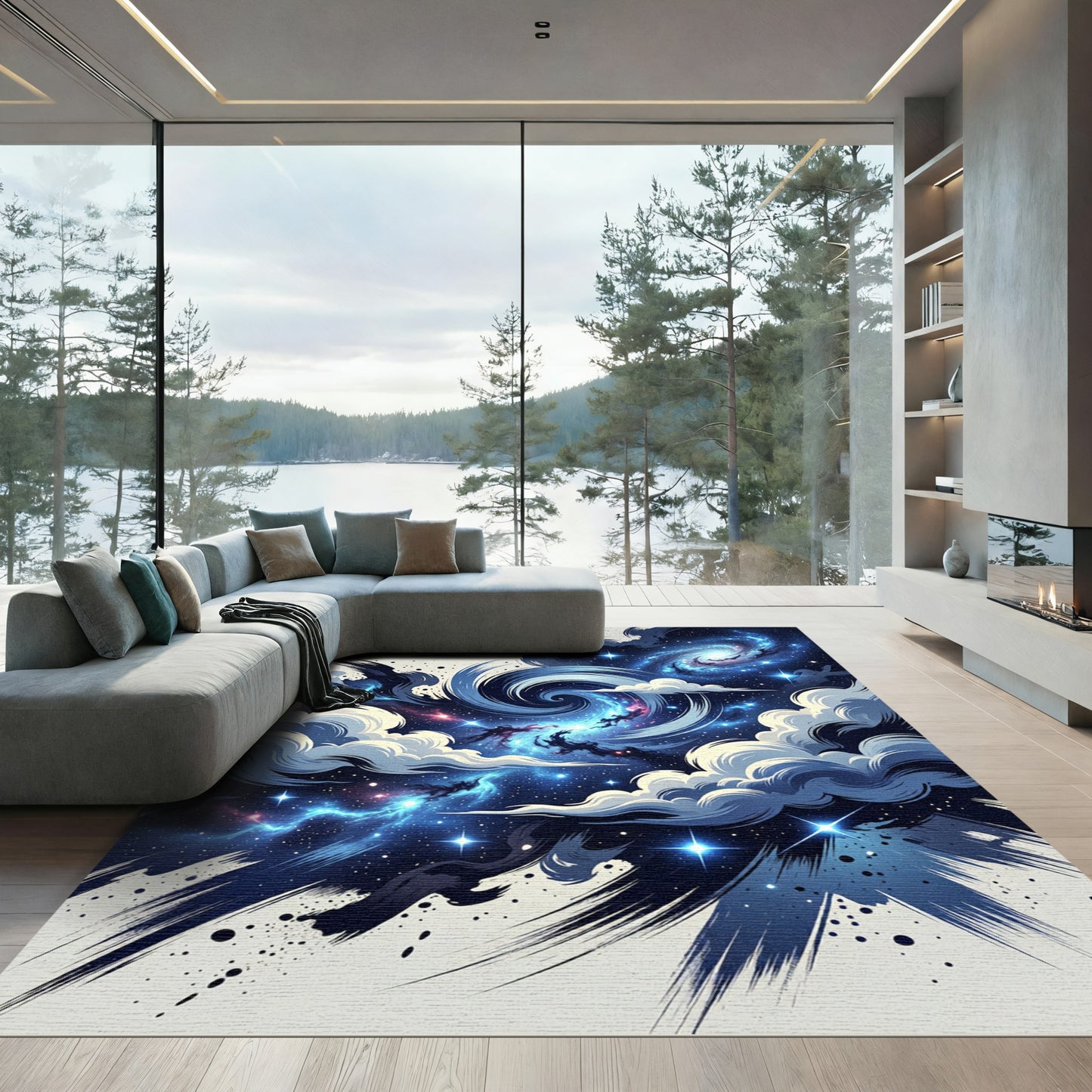 Cosmic Swirl Blue Galaxy Cloud Rug