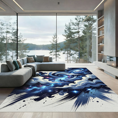 Cosmic Swirl Blue Galaxy Cloud Rug