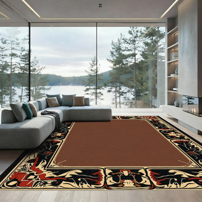 Bold Red Black Cream Border Rug