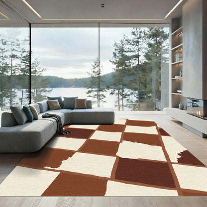 Brown Cream Checkerboard Square Rug