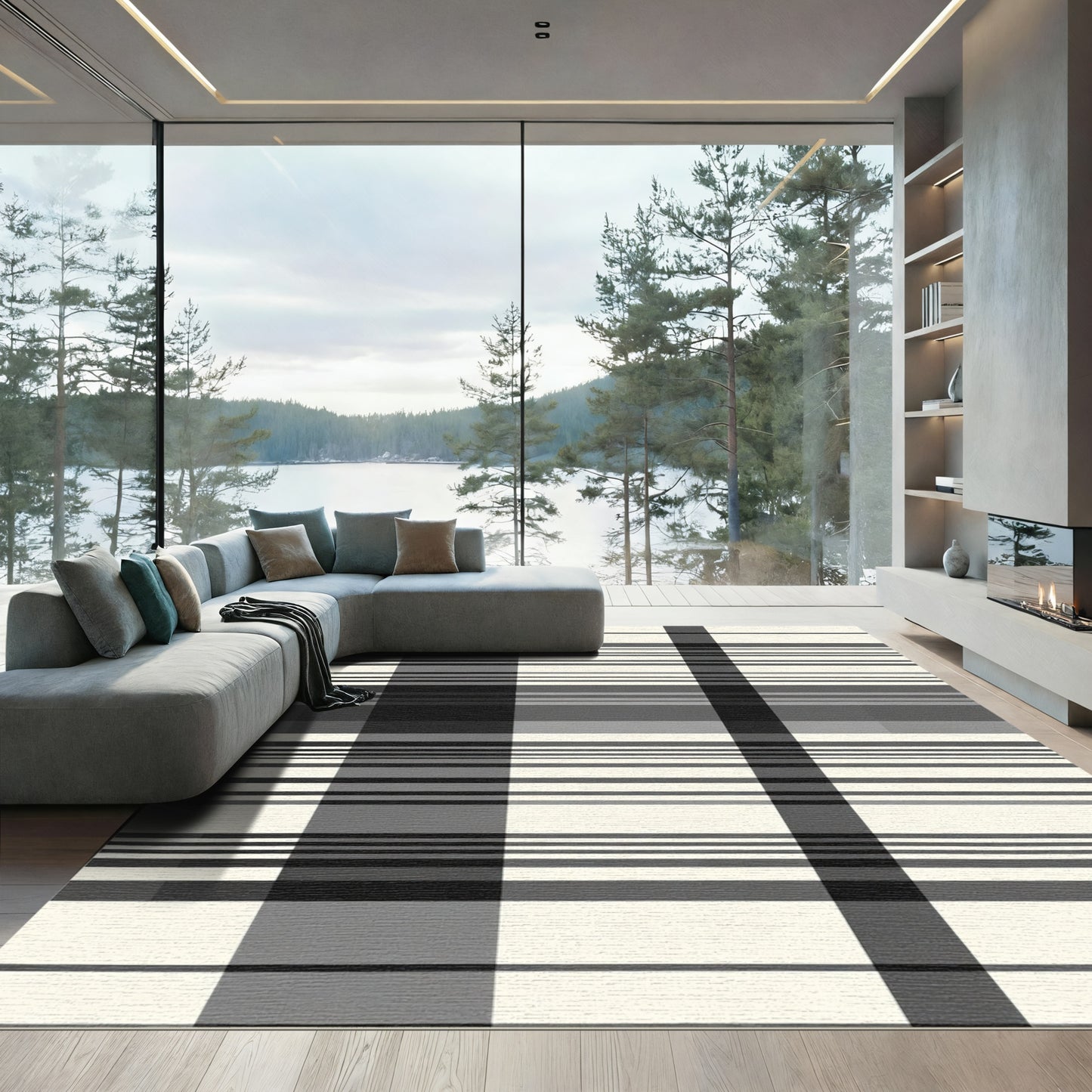 Monochromatic Plaid Horizontal Lines Rug