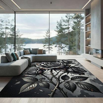 Gothic Black Rose Thorn Arrangement Rug