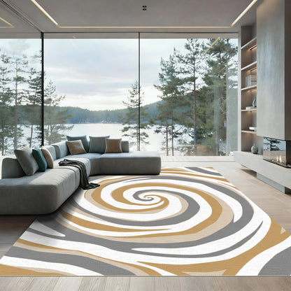Modern Gold Gray Swirl Lines Rug