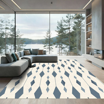 Deep Blue Geometric Diamond Chain Rug