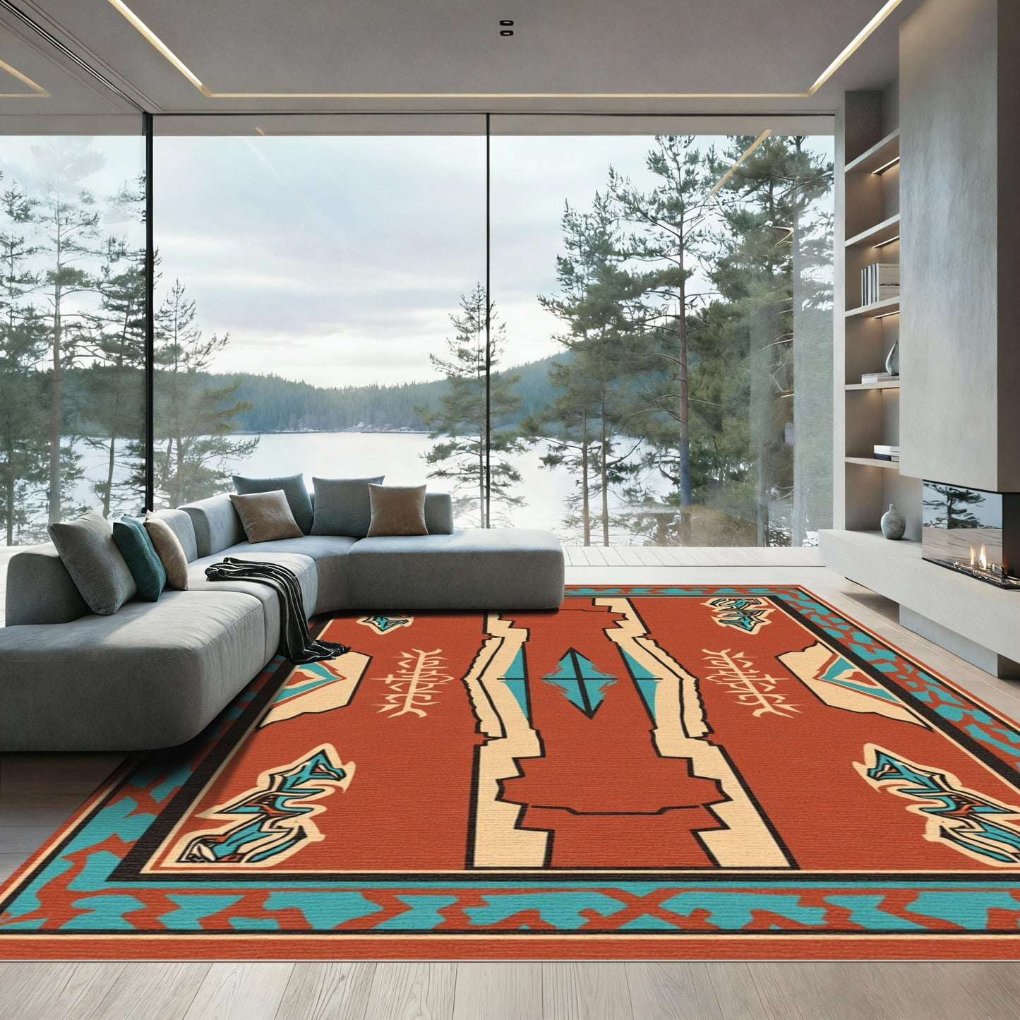 Terracotta Tribal Geometric Symmetry Rug