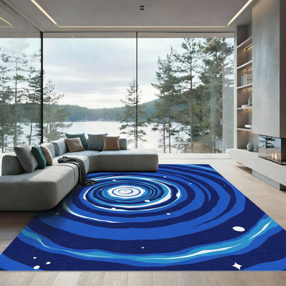 Deep Blue Swirling Galaxy Stars Rug