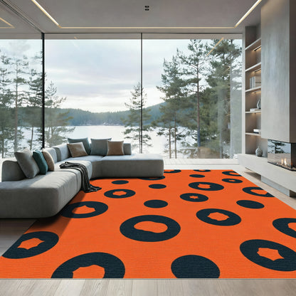 Bright Orange Dark Scatter Circles Rug