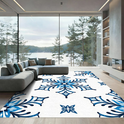 Azure Blue Stylized Snowflake Rug