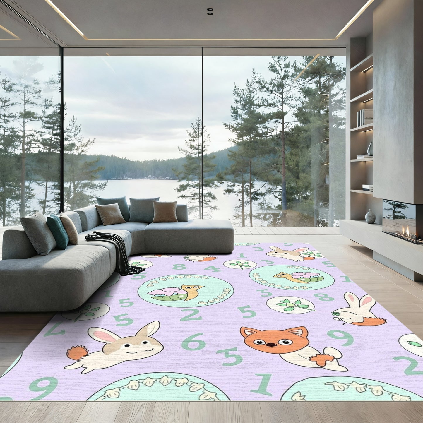 Cute Animals And Numbers Lavender Rug