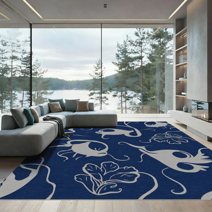 Whimsical Blue Gray Fish Flowers Rug