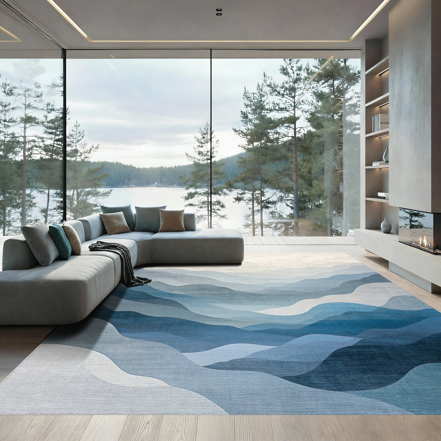Layered Misty Blue Mountains Rug