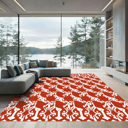 Crimson White Interlocking Floral Vines Rug
