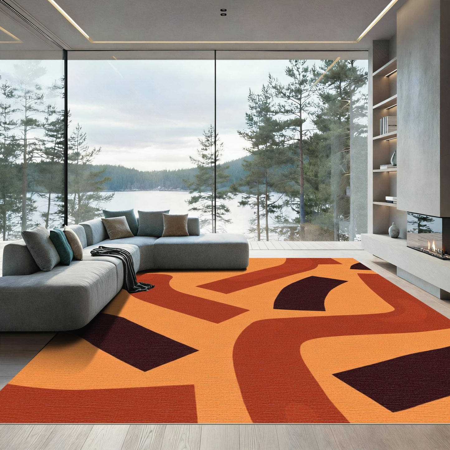 Terracotta Swirl Abstract Composition Rug