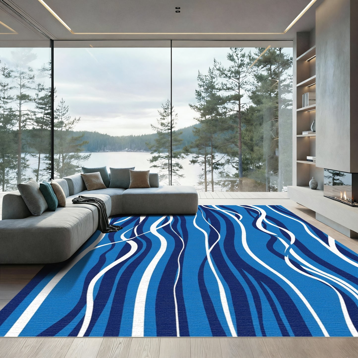 Deep Blue Ribbon Flow Rug