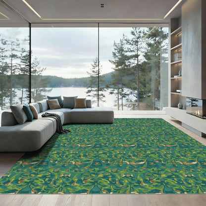Emerald Green Floral Scroll Rug
