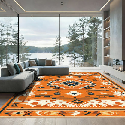 Vibrant Orange Southwestern Geometric Diamond Rug