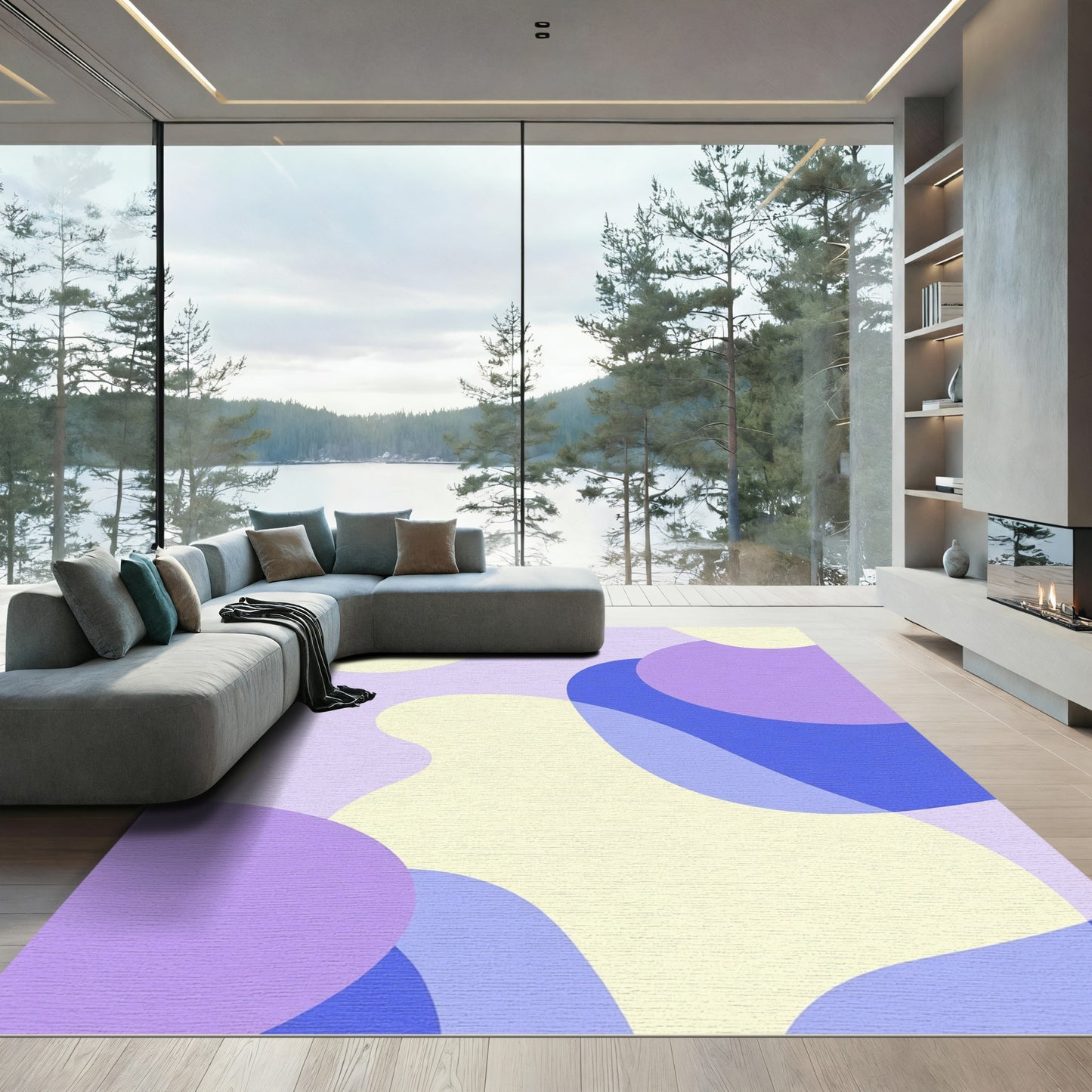 Lavender Blue Abstract Organic Shapes Rug