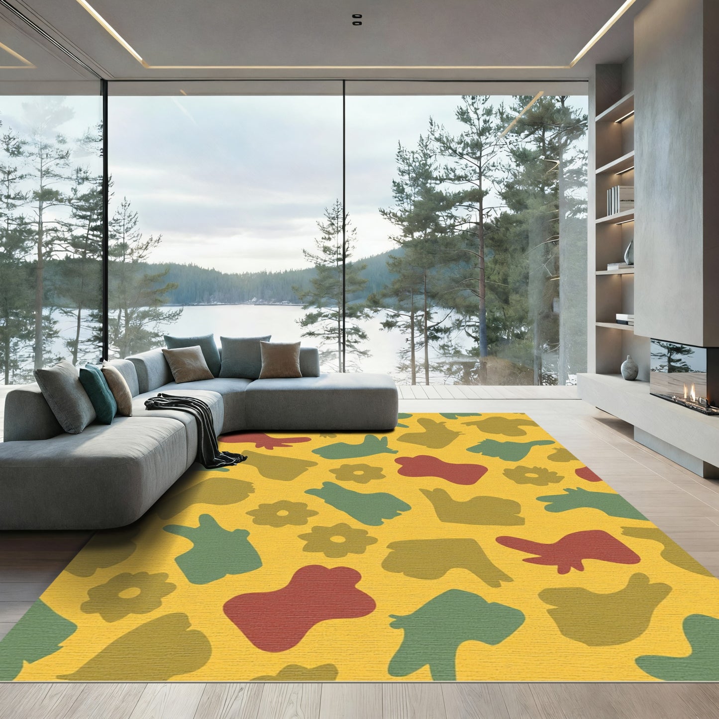 Abstract Earth Tones Floral Forms Rug