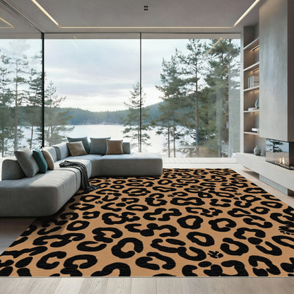 Classic Brown Black Leopard Spots Rug