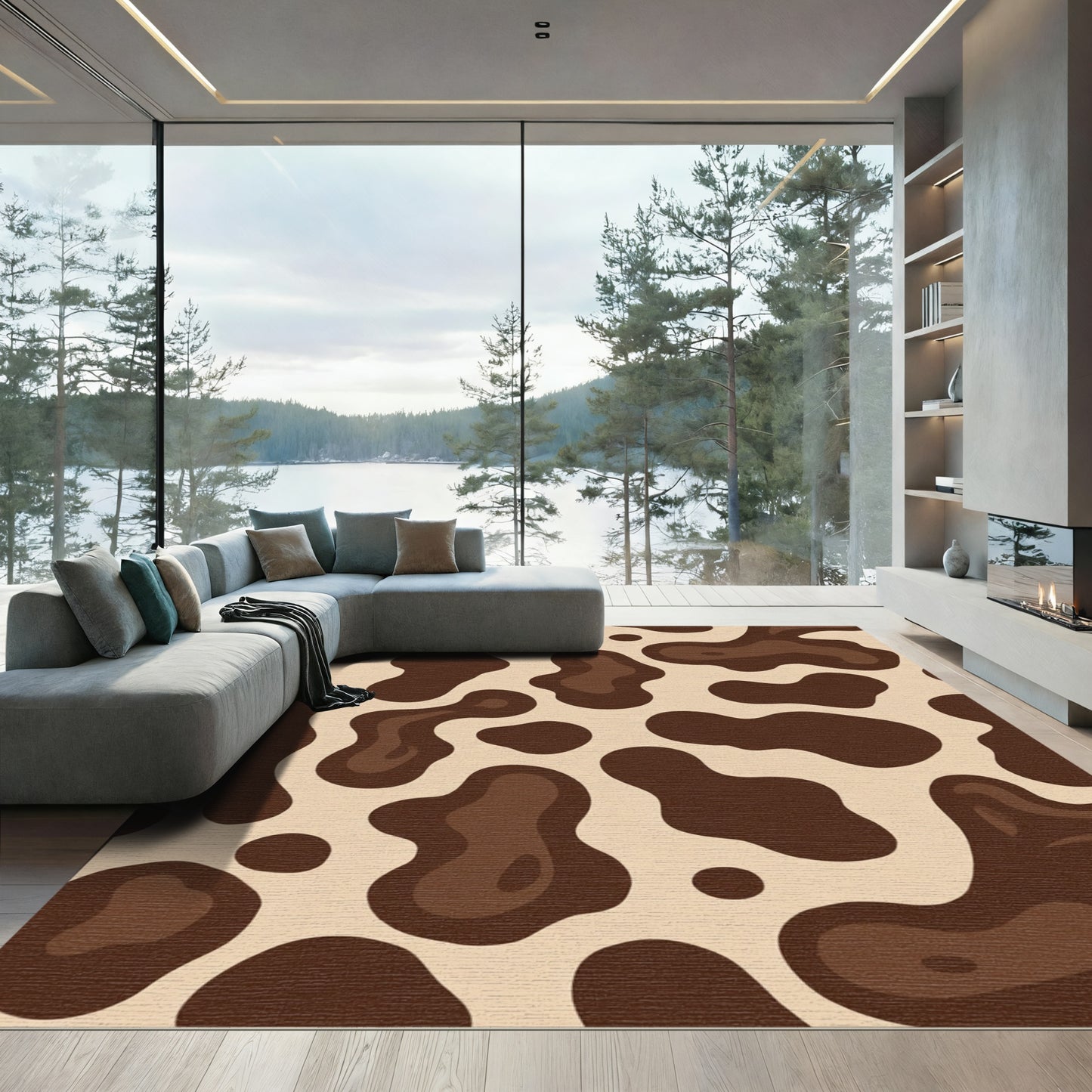 Brown Cream Spotted Abstract Blobs Rug