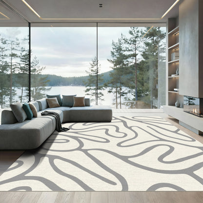 Cream Gray Organic Wavy Lines Rug
