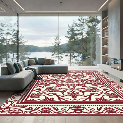 Deep Crimson Floral Baroque Rug