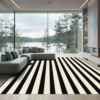 Bold Black Ivory Vertical Stripe Rug