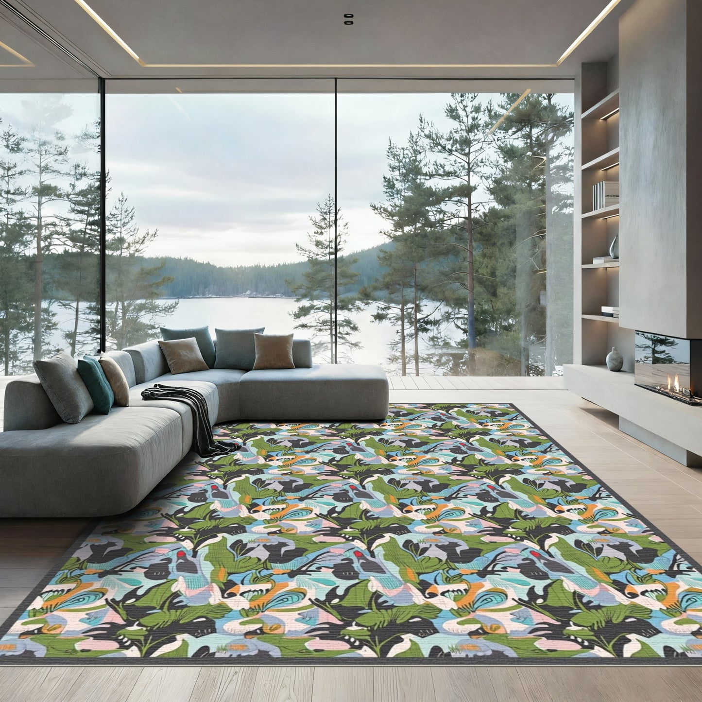 Abstract Botanical Blend Color Splash Rug
