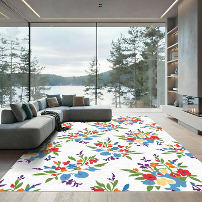 Vibrant Red Blue Orange Floral Bouquet Rug