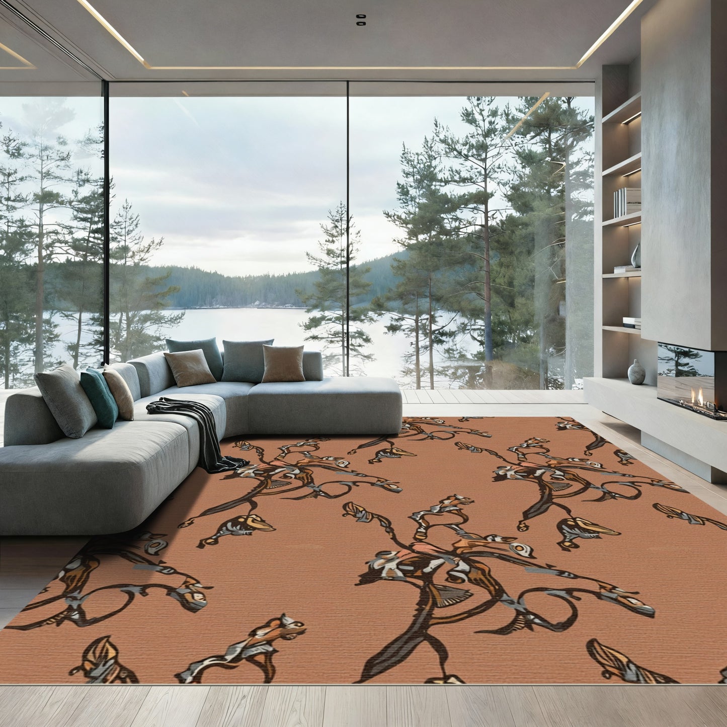 Orchid Branch Earth Tones Abstract Rug