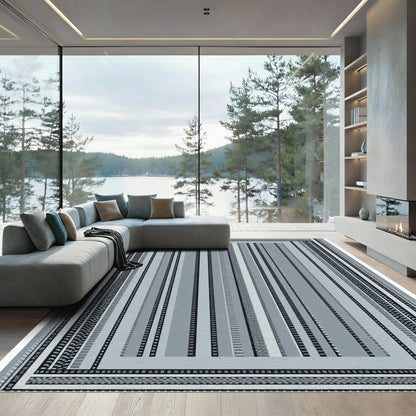 Modern Blue Gray Striped Border Rug