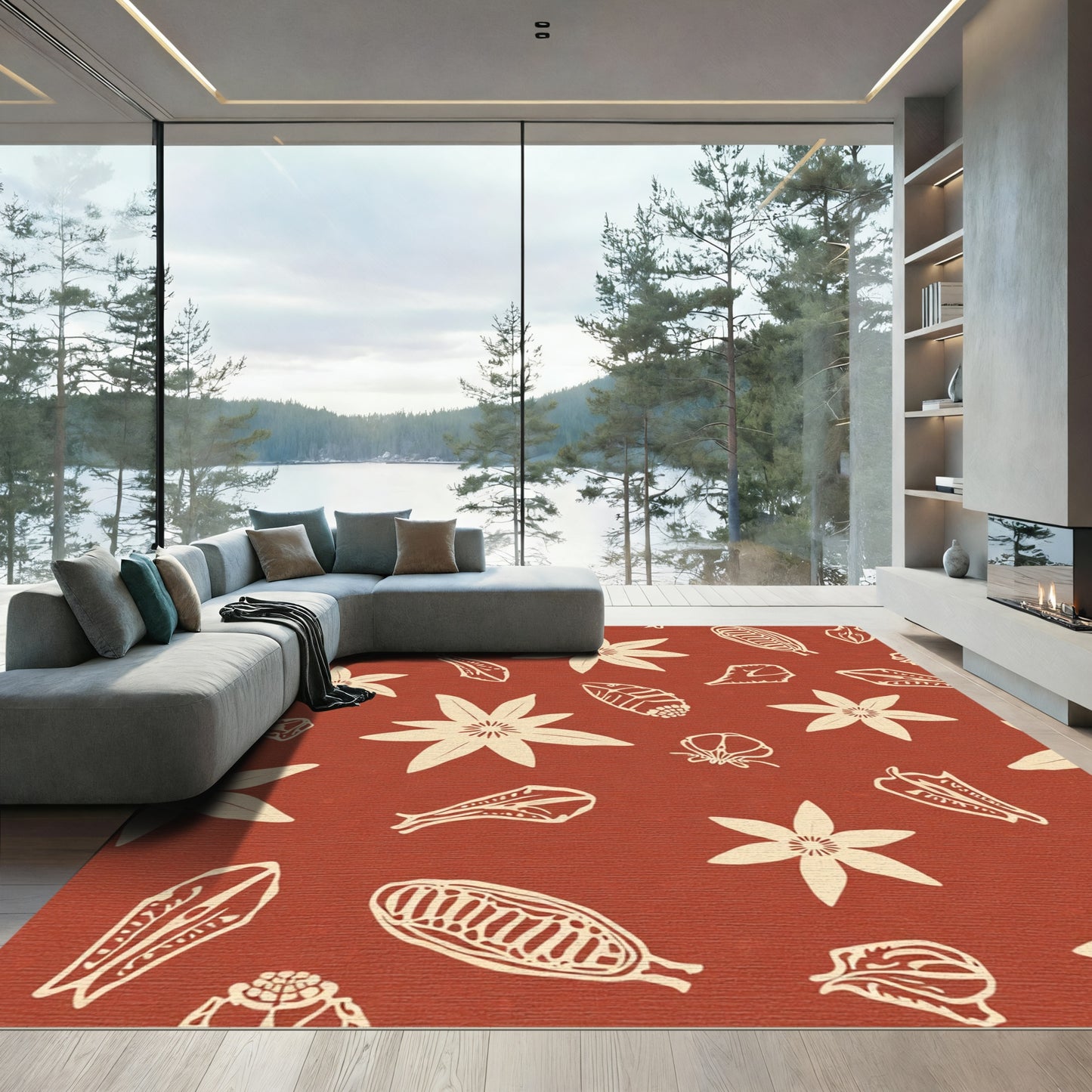 Sienna Cream Botanical Scatter Rug