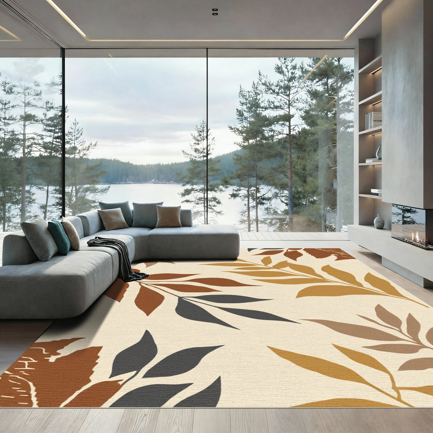 Earthy Autumn Leaf Branches Rug