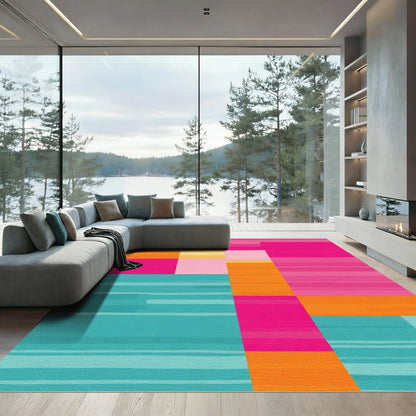 Vibrant Geometric Teal Orange Pink Rug