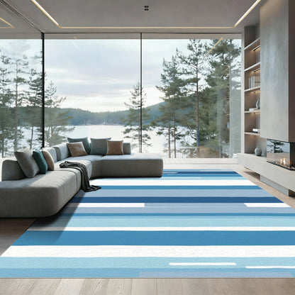 Muted Blue Graphic Stripe Rectangles Rug