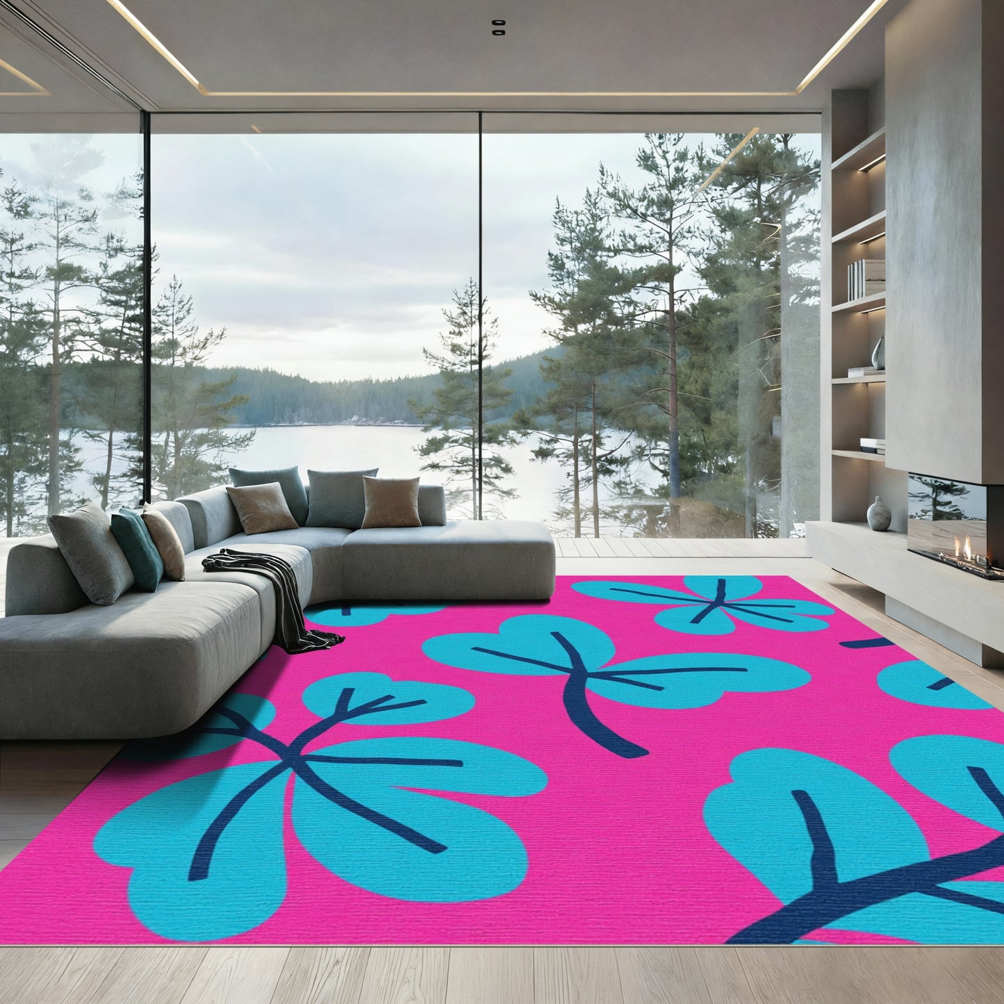 Bright Pink Blue Clover Pattern Rug